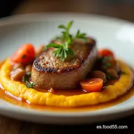 Plato con Carne Verduras y Pur&eacute; de Papa Cremoso al Romero