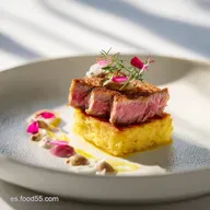 Meloso de ternera sobre parmentier de patata setas: Elegancia R&uacute;stica
