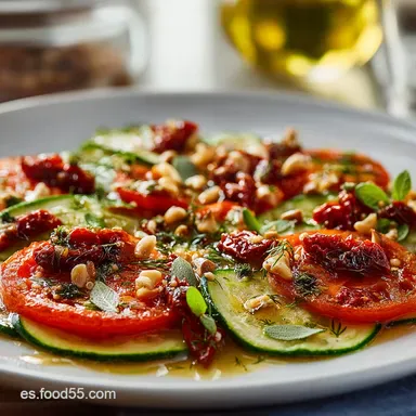 Carpaccio de calabac&iacute;n con tomate seco Entrante f&aacute;cil y fresco mediterr&aacute;neo Tarjeta de receta