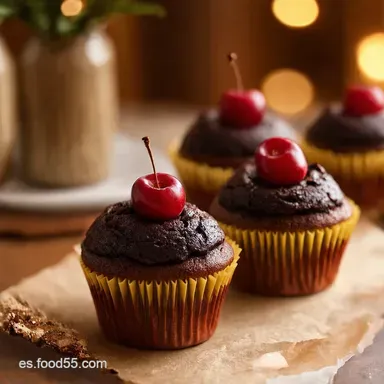 Cupcakes Selva Negra Receta Alemana F&aacute;cil con Cerezas Tarjeta de receta