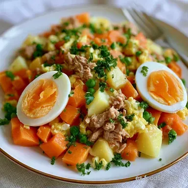 Ensaladilla Rusa Casera R&aacute;pida con At&uacute;n Tarjeta de receta