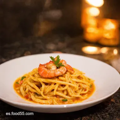 Espaguetis con Langostinos al Ajillo Mi Secreto Mediterr&aacute;neo Tarjeta de receta