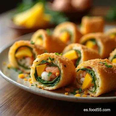 Papel de Arroz Frito Rolls Crujientes de Camar&oacute;n y Mango Tarjeta de receta
