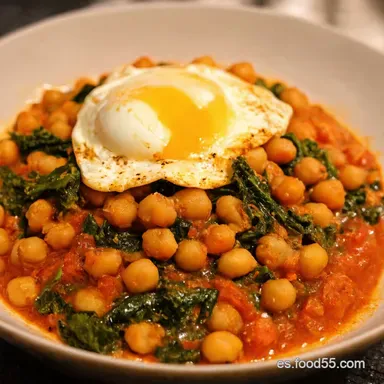 Garbanzos con Espinacas y Huevo Receta F&aacute;cil y Melosa Tarjeta de receta