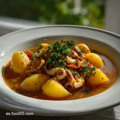 Guiso de Sepia con Patatas Javi: Salsa Aterciopelada Tarjeta de receta