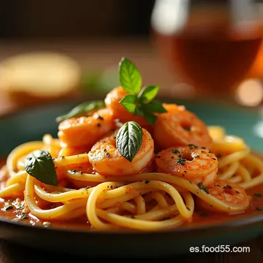 Linguine de Camarones a la Toscana Cremosa Listo en 35 Minutos Tarjeta de receta