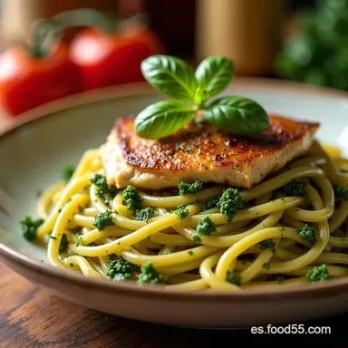 C&oacute;mo Hacer Pasta al Pesto con Pollo Receta Genovesa F&aacute;cil y Cremosa Tarjeta de receta