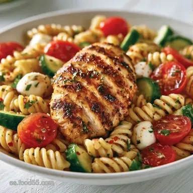Pasta Fr&iacute;a con Pollo Asado: 4 Personas Tarjeta de receta