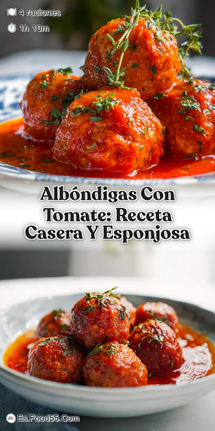 Up close, tender alb&oacute;ndigas gleam in a thick, vibrant tomato sauce. Wisps of steam hint at the dish's comforting warmth an...
