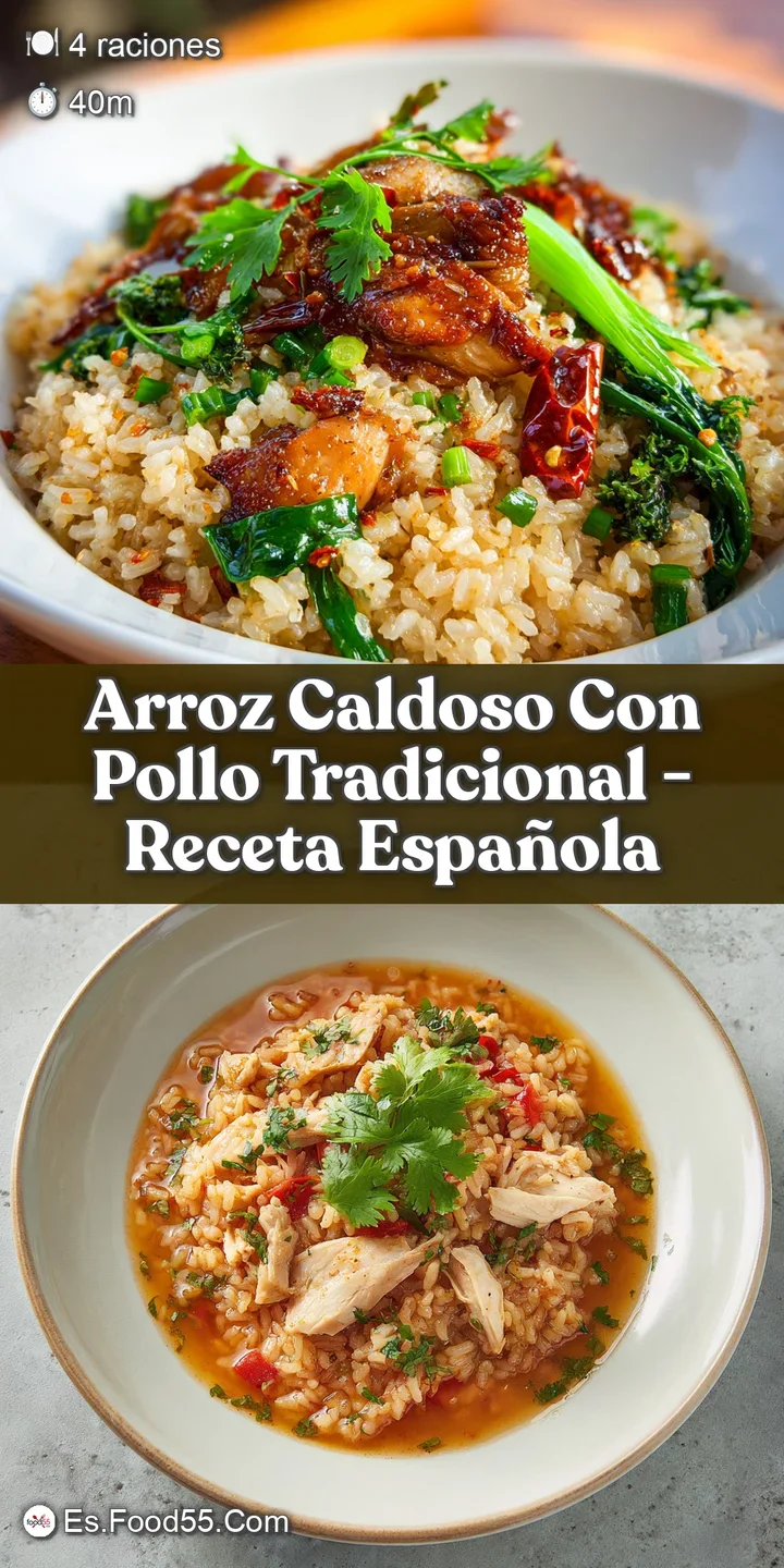 Close-up of creamy, broth-soaked rice studded with juicy chicken; steam rising from the savory, comforting Spanish stew.