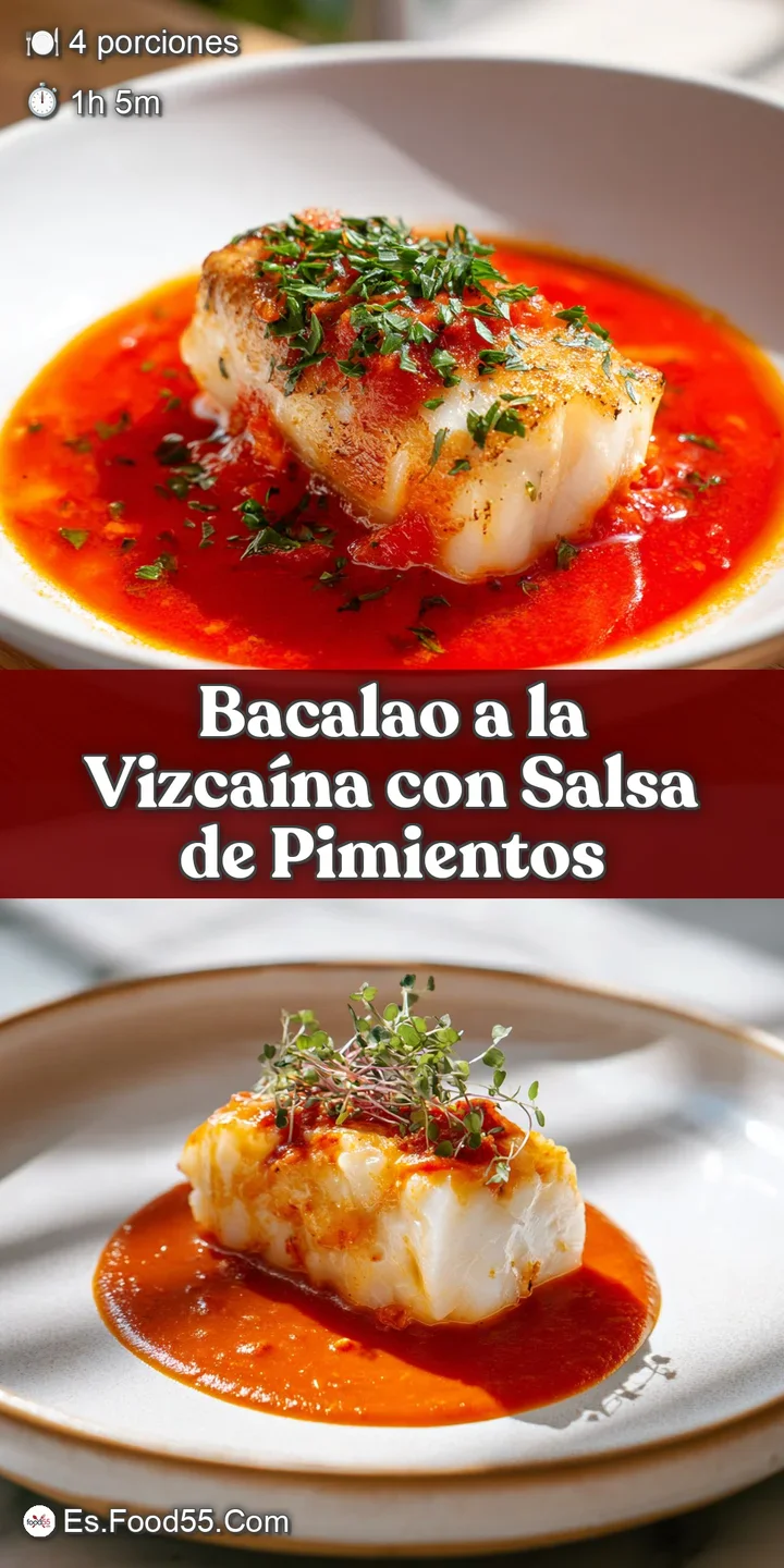 Close-up of Bacalao, showcasing the luscious red Vizca&iacute;na sauce clinging to the cod, peppers, and olives. Mouthwatering te...
