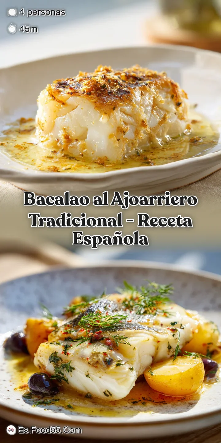 Close-up shows tender flakes of salt cod swimming in a rustic, flavorful sauce, with pops of green and hints of smoky red.