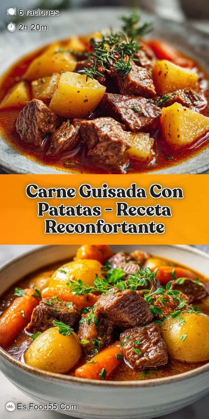 Close-up of glistening beef chunks in a savory, dark gravy with soft potatoes. Simmered to perfection for authentic taste.