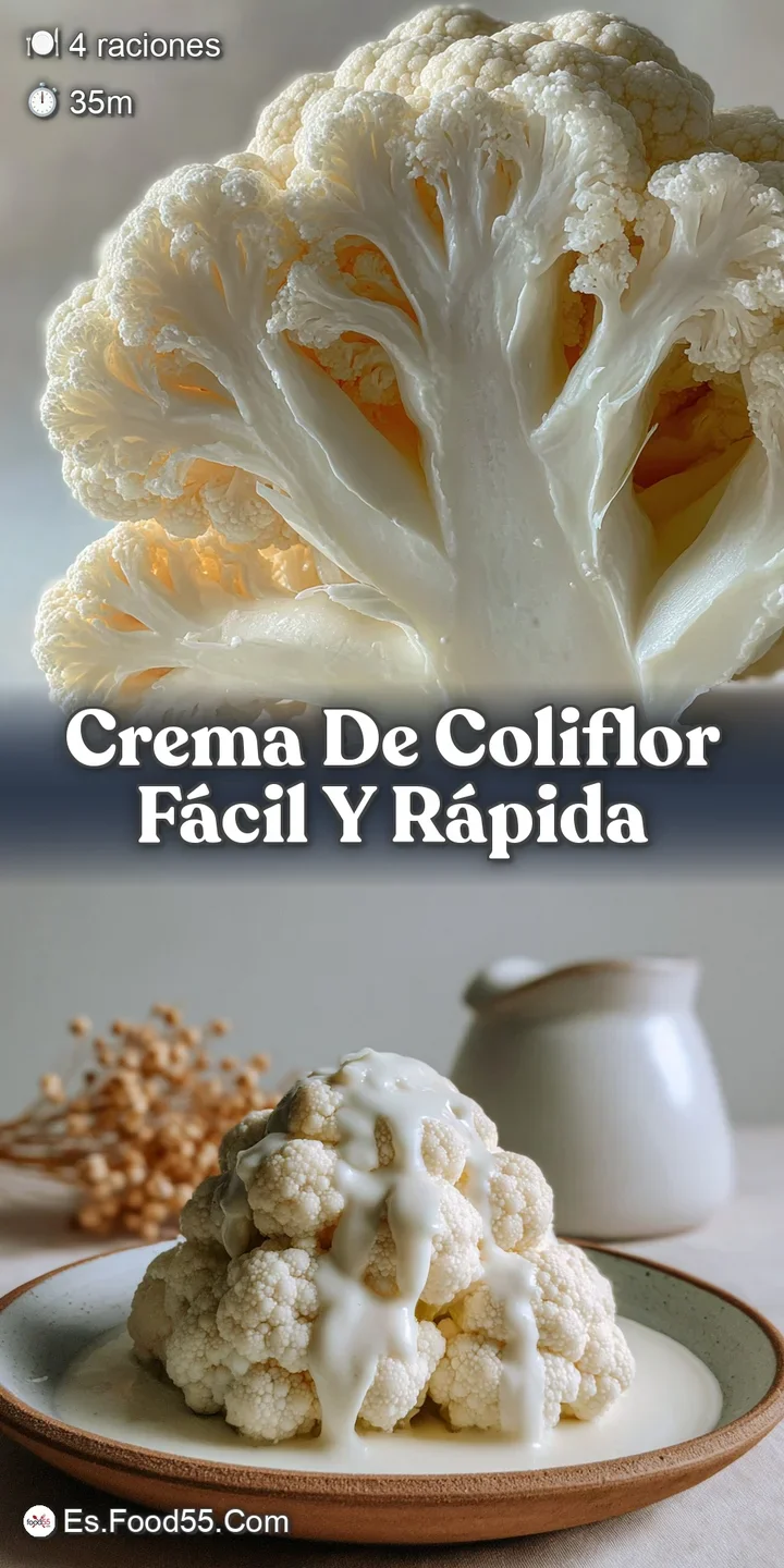 Close-up of rich cauliflower soup, steam rising gently. Swirls of cream create a marbling effect, dotted with specks of fr...