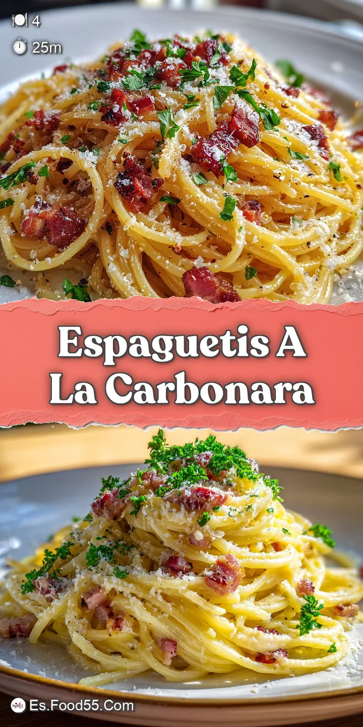 Close-up of carbonara: Rich, golden sauce clinging to spaghetti with visible bits of crispy guanciale and coarsely ground ...