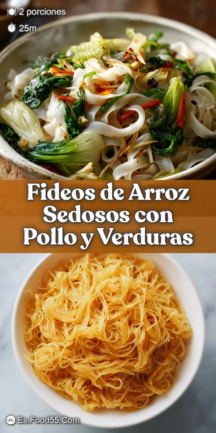 Close-up of glistening fideos de arroz; steam rises from the colorful mix of herbs, peas, and perfectly cooked noodles.