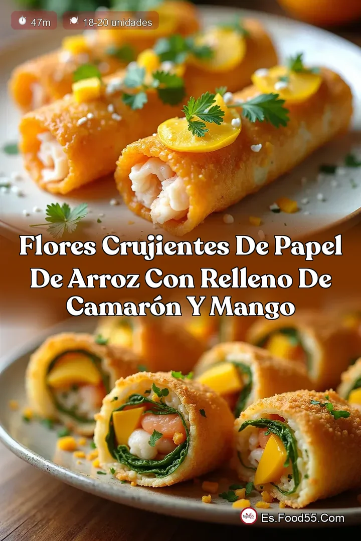 Flores Crujientes de Papel de Arroz con Relleno de Camar&oacute;n y Mango