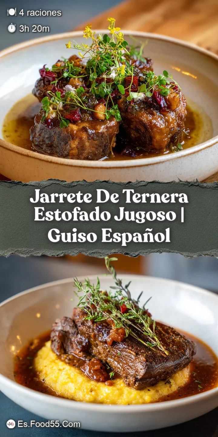 Close-up shows tender, fall-apart braised beef glistening with flavorful sauce. Hints of herbs and spices visible. Mouthwa...