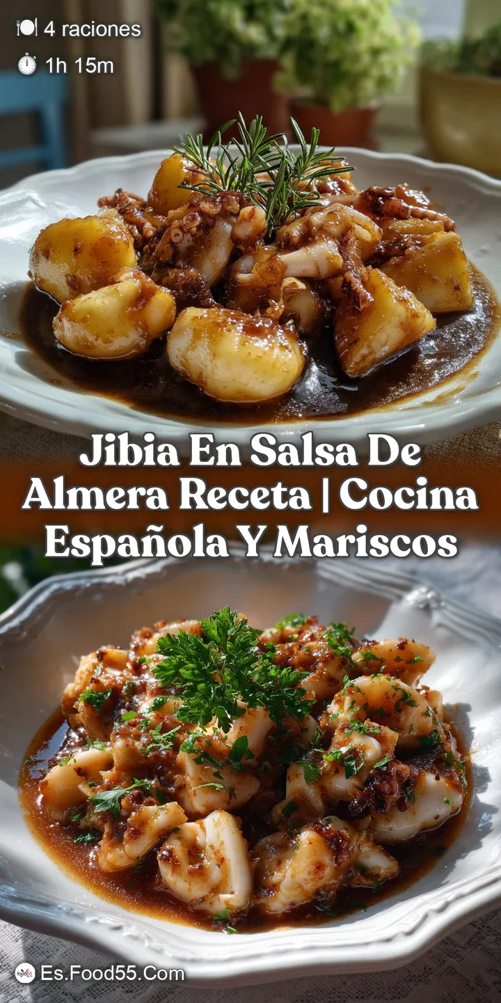 Tender calamari bathed in rich, dark sauce, garnished with bright green herbs. The seafood dish exudes savory aromas and a...