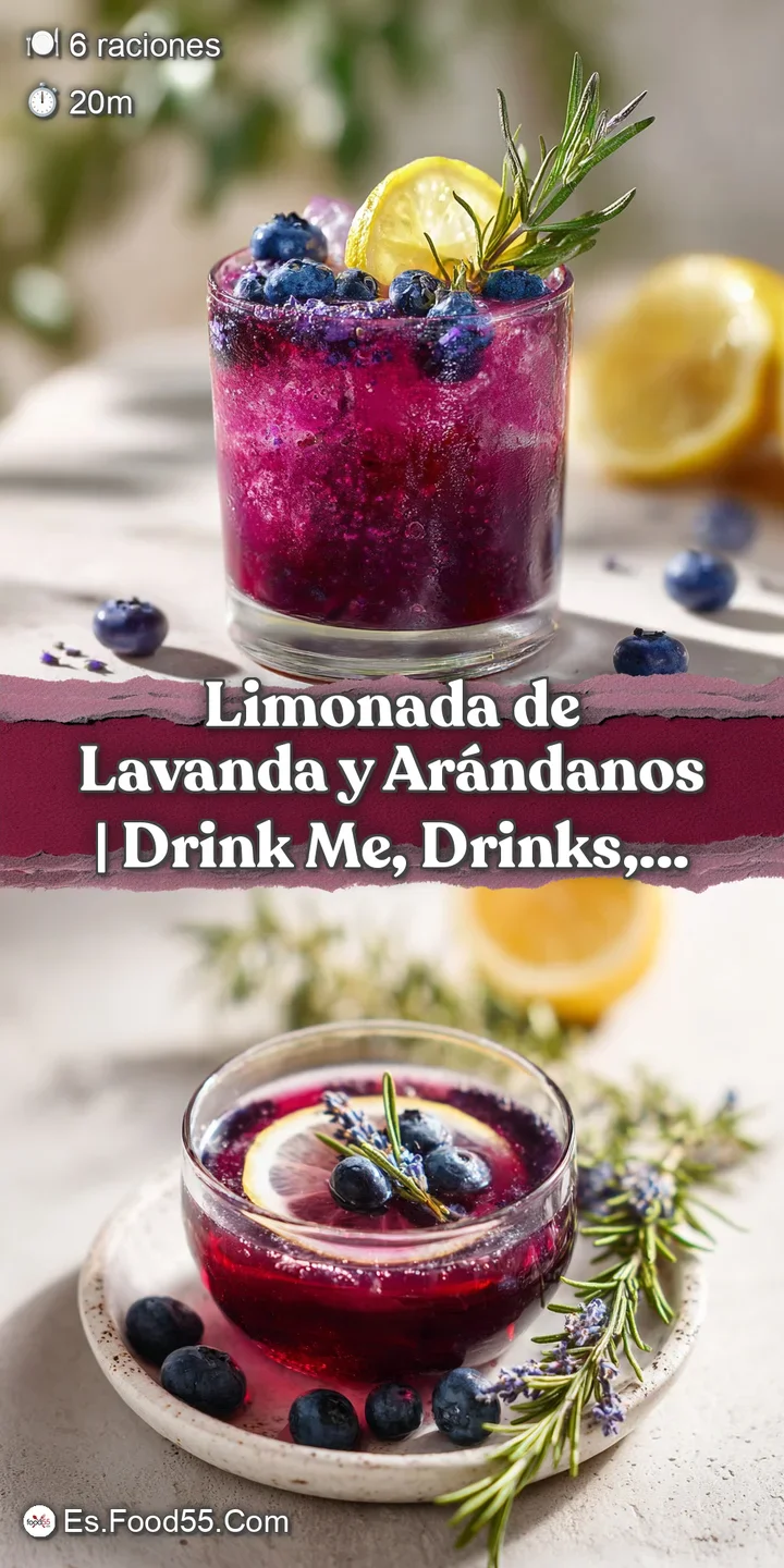 Close-up of a frosty glass filled with bright purple lemonade, showcasing plump blueberries within.