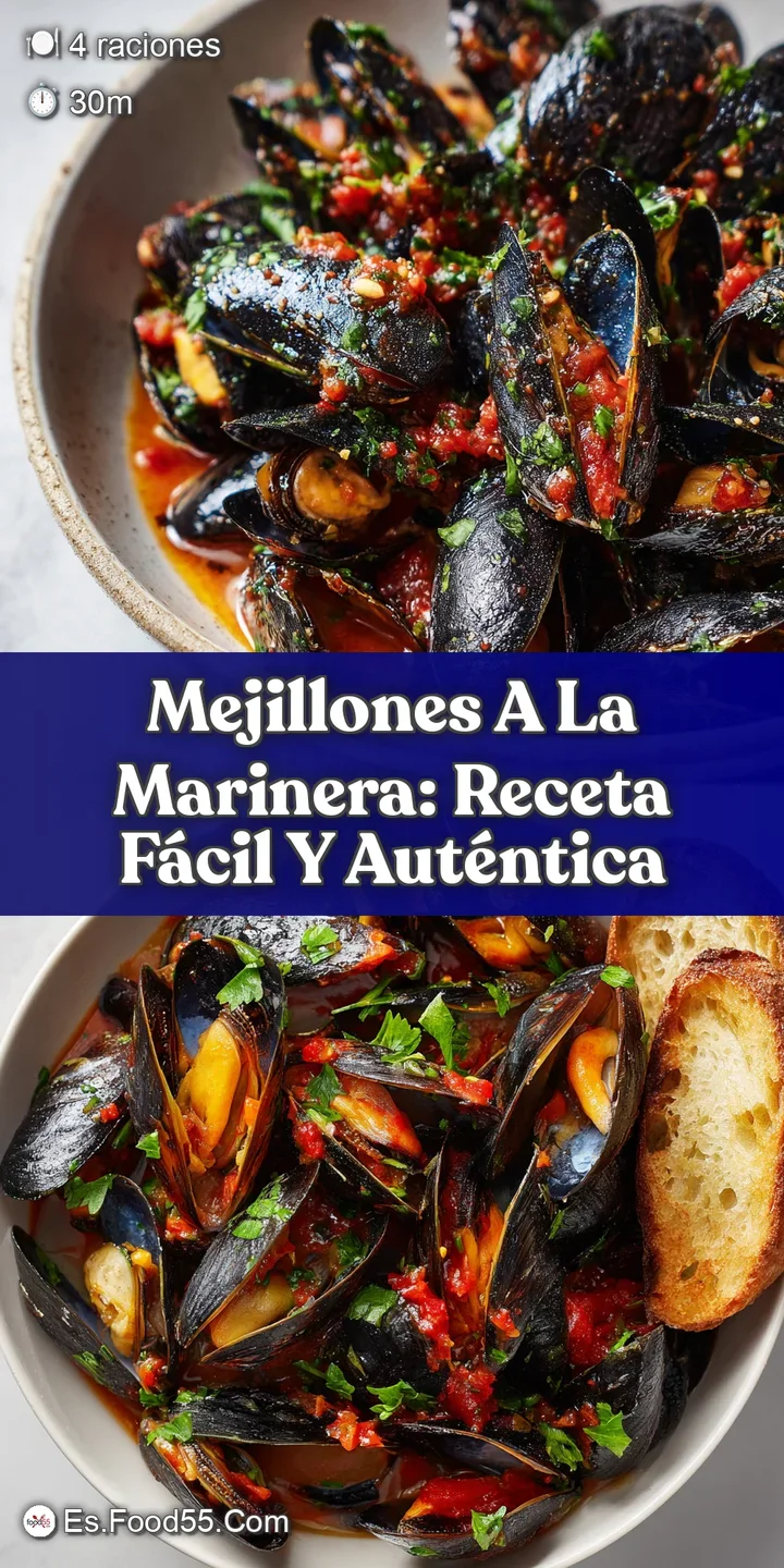 Close-up of plump mussels coated in a flavorful, tomato-based sauce, showcasing the textures of the seafood and herbs.