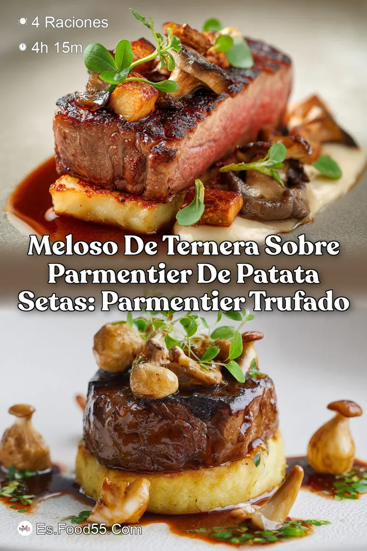 Meloso de ternera sobre parmentier de patata setas: Parmentier Trufado