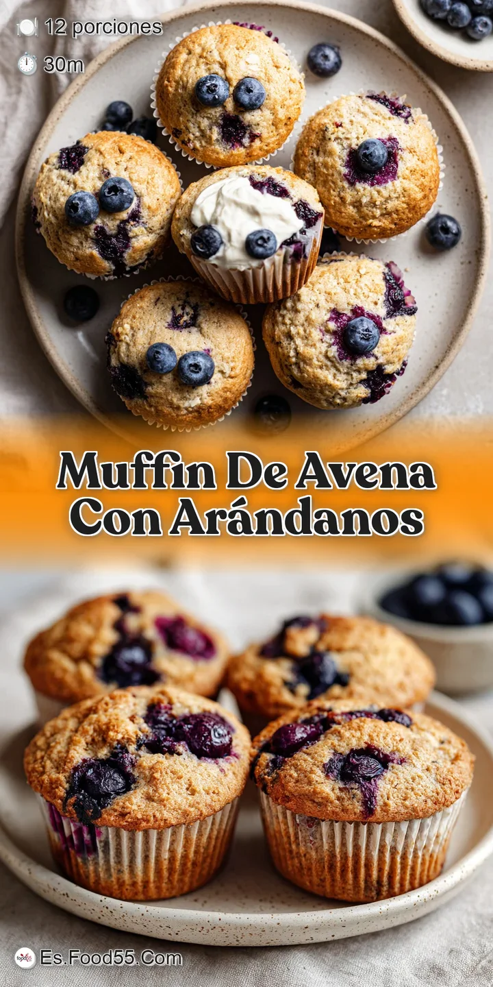 Close-up of an oat and blueberry muffin revealing moist crumb and bursting blueberries. Light streams over the golden surf...