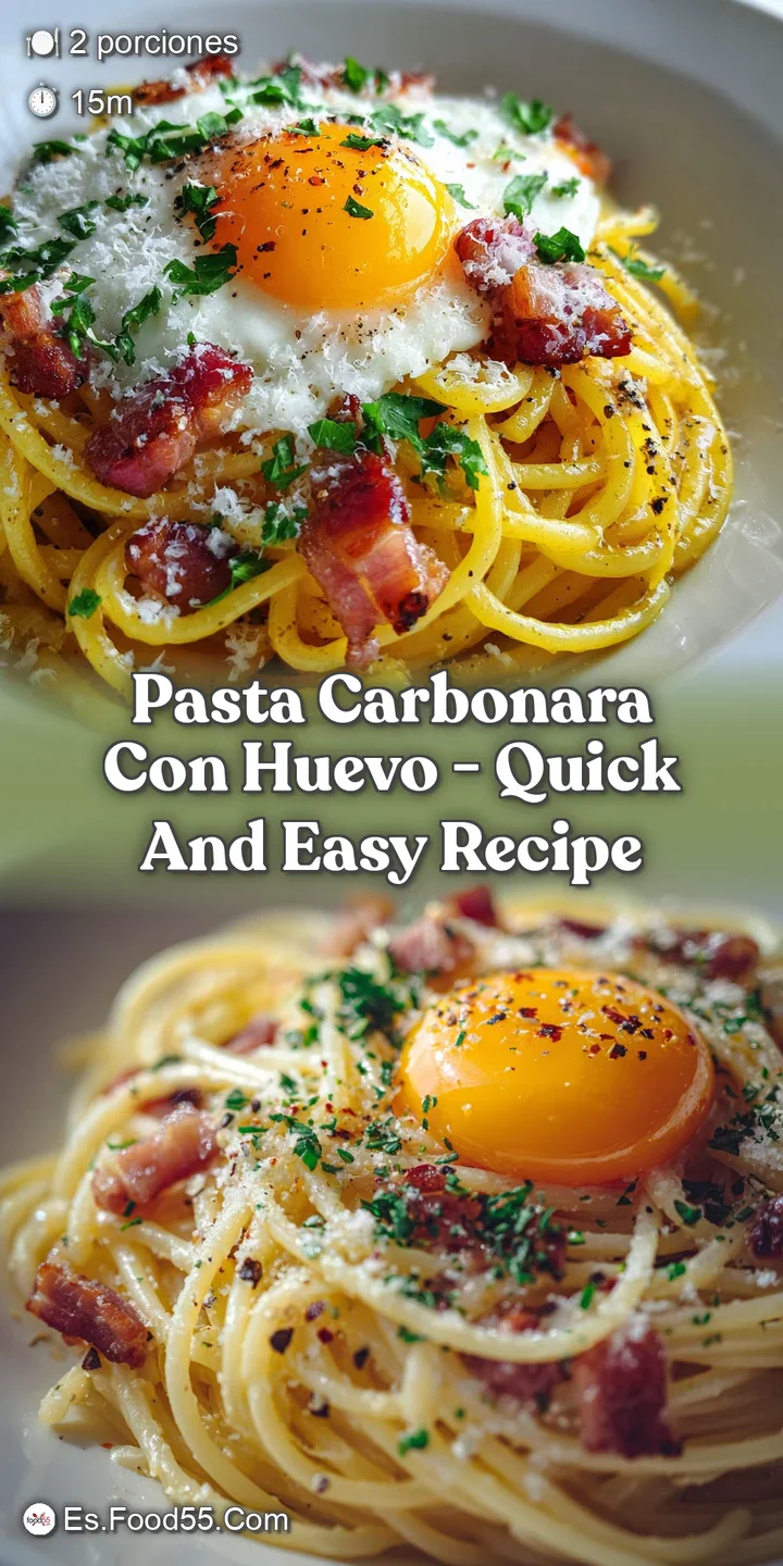 Close-up of carbonara shows glistening strands of pasta coated in rich sauce. Crispy pancetta and cracked pepper add texture.
