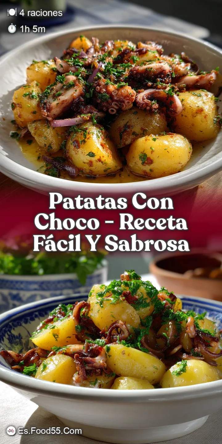 Close-up reveals tender cuttlefish and soft potato chunks coated in flavorful, dark brown sauce. A taste of Spain.