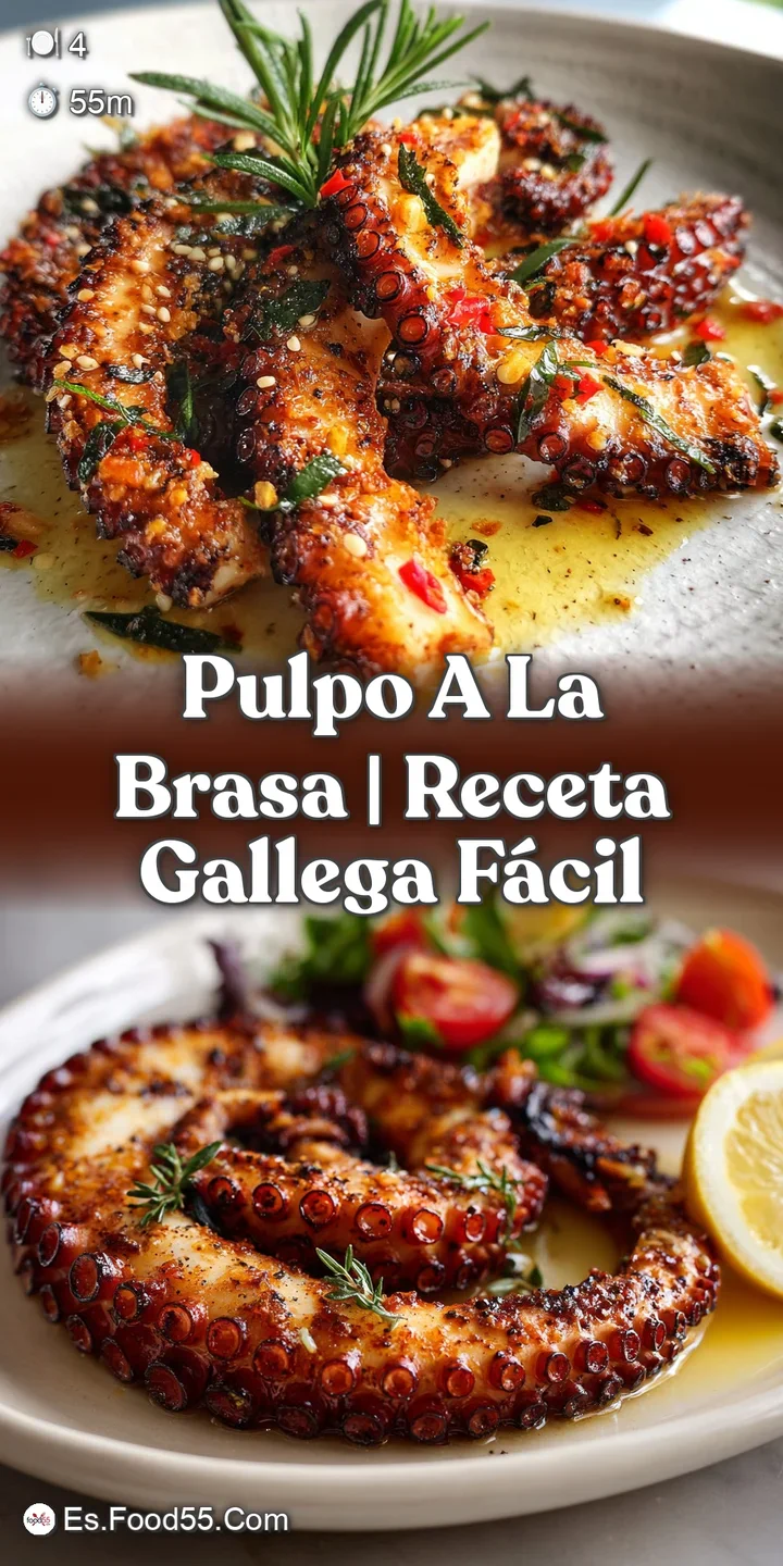 Close-up reveals the deeply browned, crispy edges of the grilled octopus, showcasing its tender, juicy interior and smoky ...