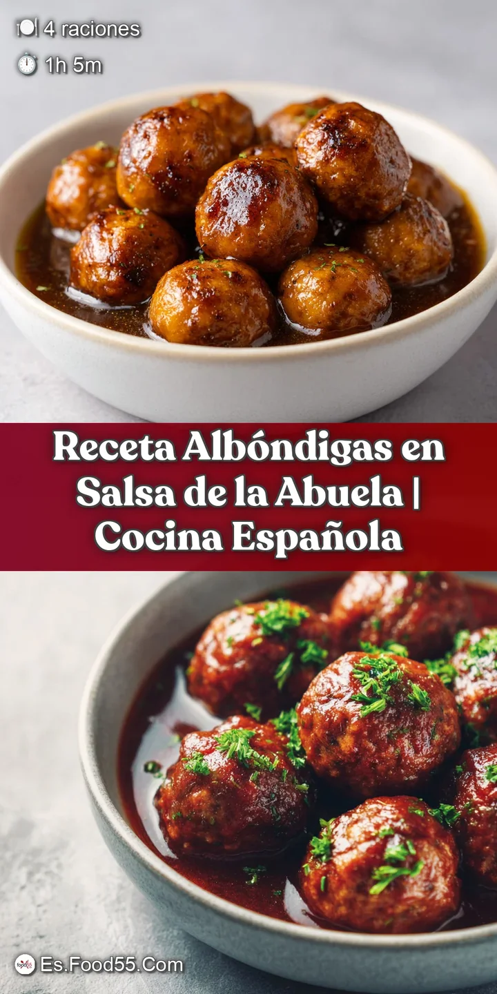 Close-up of juicy, browned albondigas simmering in a chunky, homemade tomato sauce, glistening with savory rendered fat. I...