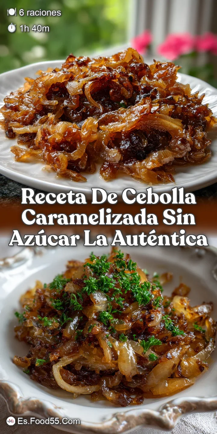 Close-up of caramelized onions showcasing their glossy, amber surface. Bubbling gently, their soft texture promises delici...