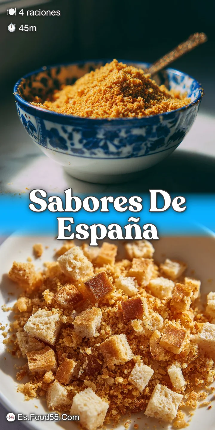 Close-up of savory migas: Crispy pancetta shards, glistening chorizo slices, and rustic breadcrumbs soaked in rich, season...