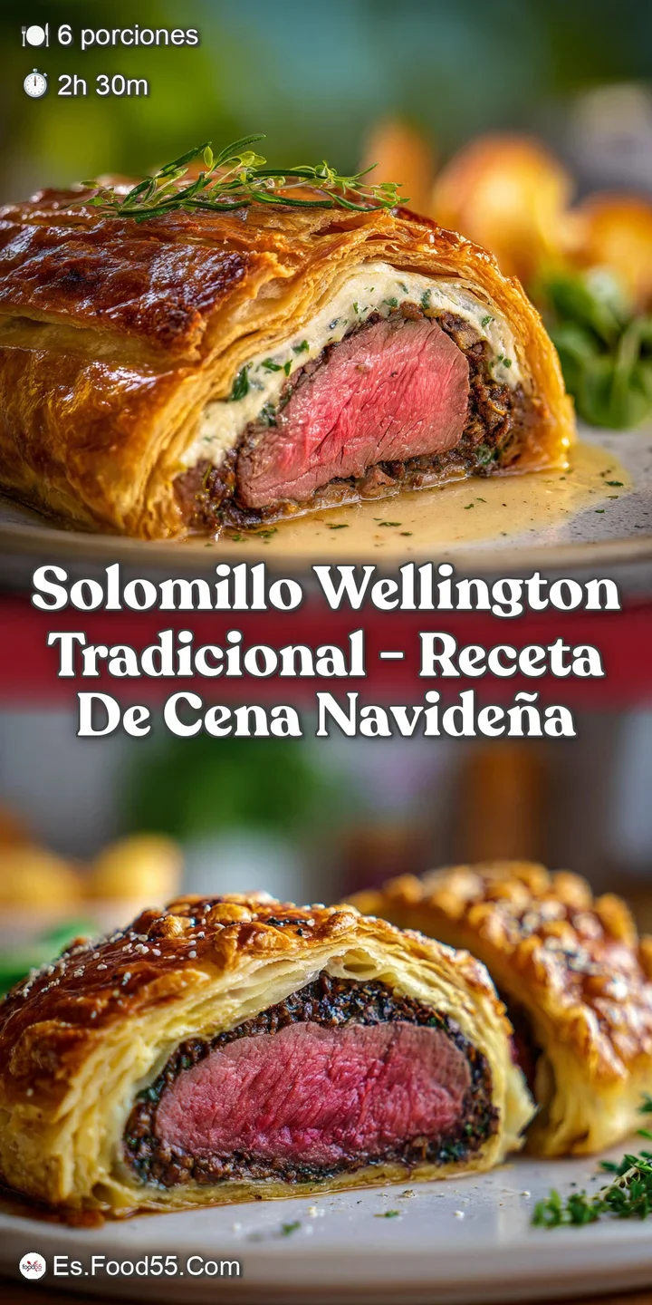 Close-up of a succulent beef Wellington, flaky pastry crust glistening, revealing a perfectly cooked tenderloin. A feast f...