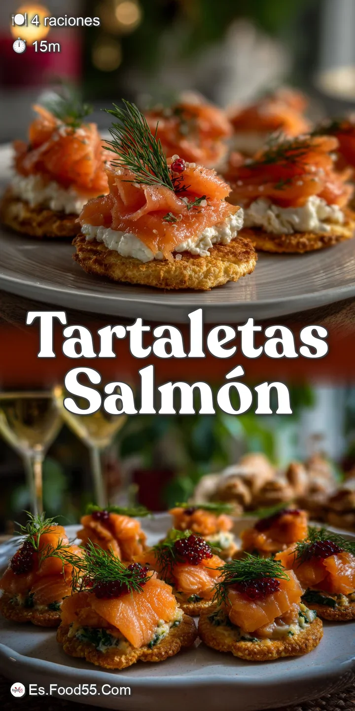 Close-up view of a salmon canap&eacute;. Flaky, pink salmon atop a creamy base, showcasing textures. The dill adds a pop of fresh...