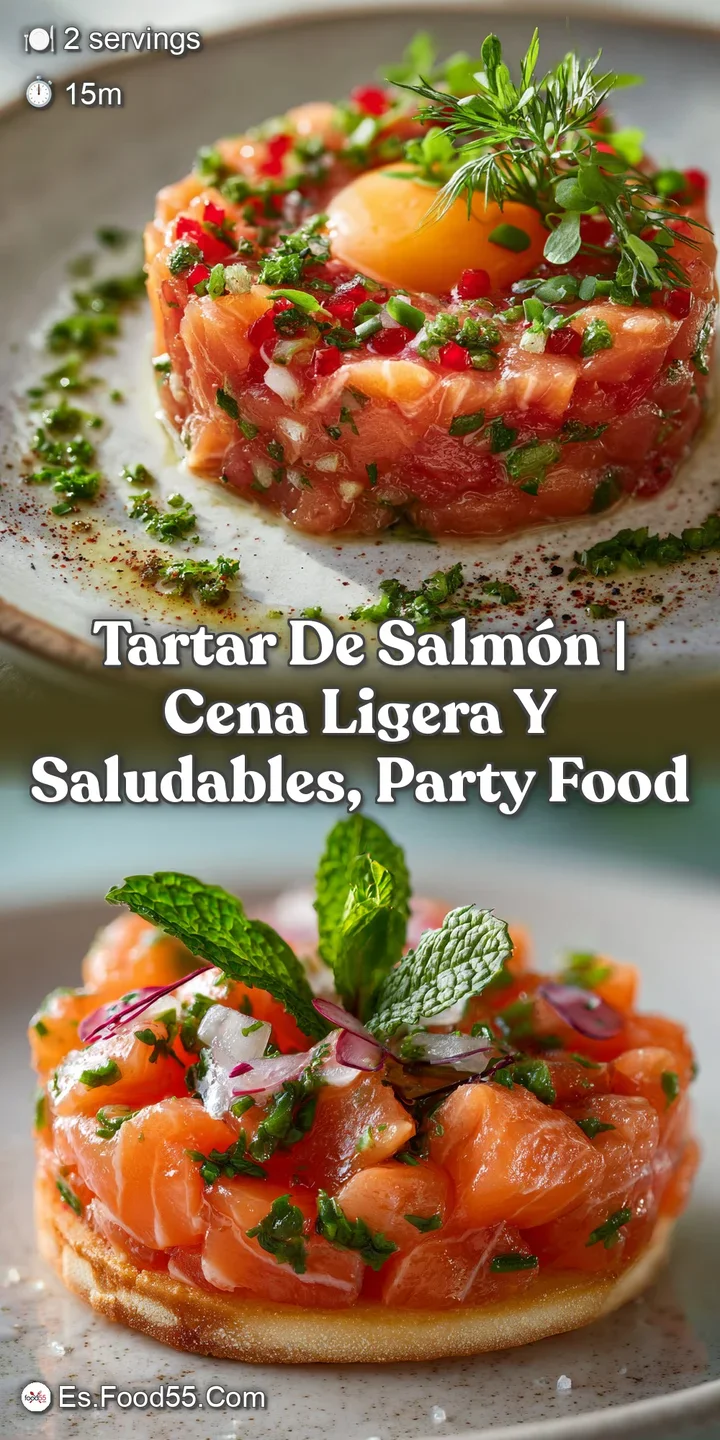 Close-up reveals the glistening, fresh salmon tartare's rich color, contrasting with the creamy avocado and flecks of chives.