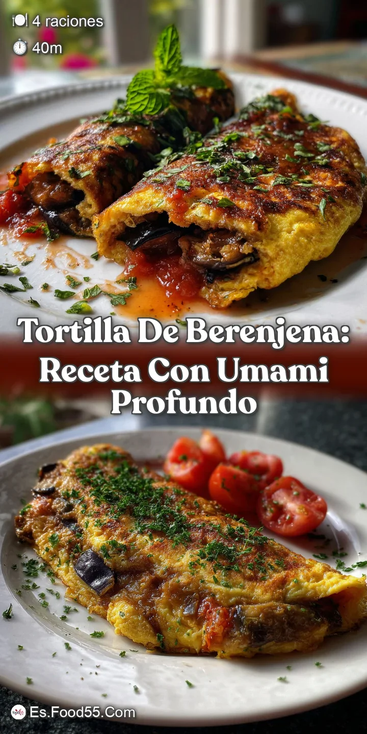 Close-up of a perfectly cooked tortilla de berenjena. The soft, caramelized eggplant exudes a savory umami, promising a de...