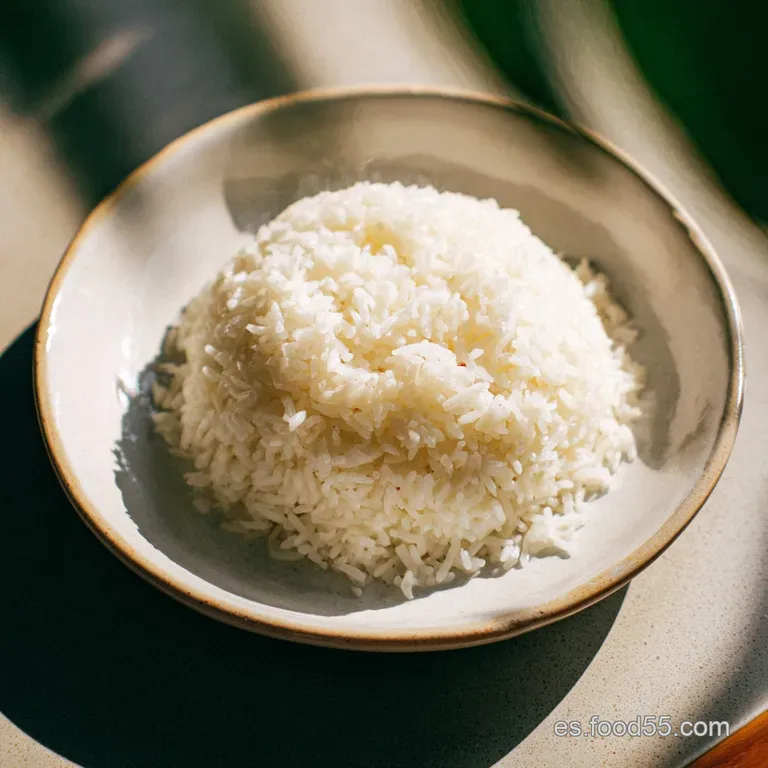 Close-up of arroz con conejo, the rice glistening, rabbit browned, garnished with rosemary. A single bay leaf rests on top.