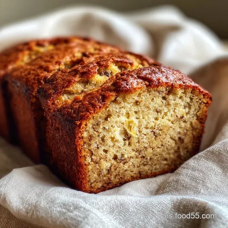 A thick slice of banana bread dusted with powdered sugar, inviting and comforting on a white plate. Condiment jar aside.