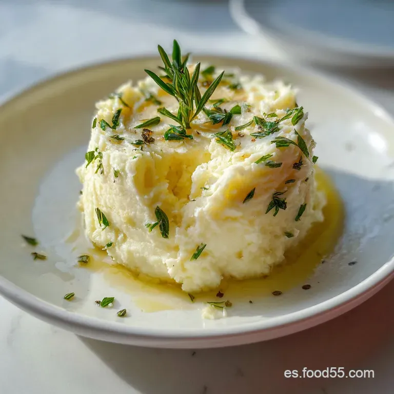 Elegant swirl of brandade, piped atop golden potatoes. Fresh parsley adds a pop of green, hinting at a rich, savory flavor.