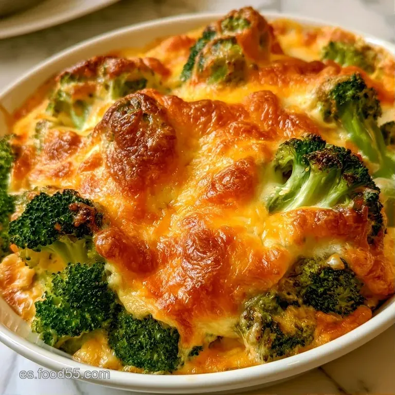 Ramilletes verdes brillantes sobre plato blanco, coronados con queso fundido dorado y motas de pimienta negra.