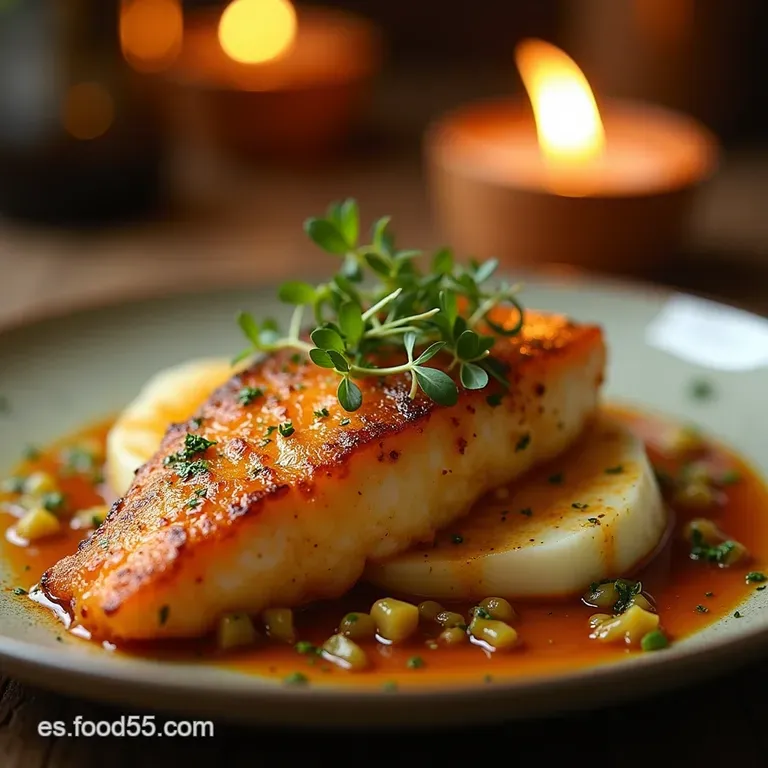 Cogote De Merluza a La Bilba&iacute;na El Tesoro Del Pescadero Con Salsa De Ajo Y Guindilla presentation