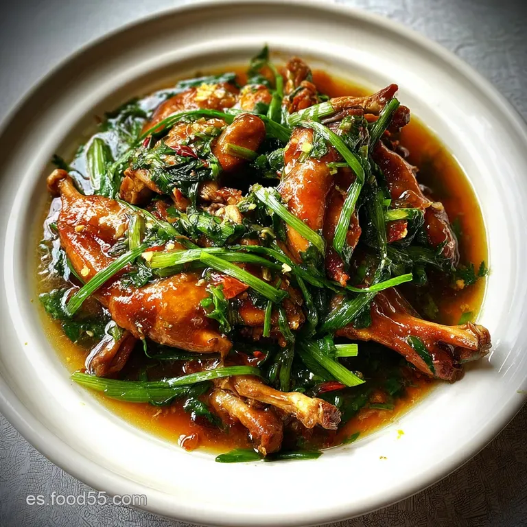 Elegant plate of tender rabbit in garlic sauce, garnished with parsley sprigs. Crusty bread sits nearby for dipping.