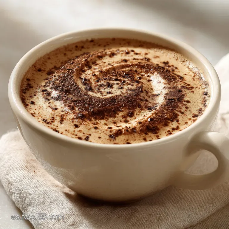 Four elegant glasses filled with smooth beige cream arranged on a white marble surface with roasted coffee beans.