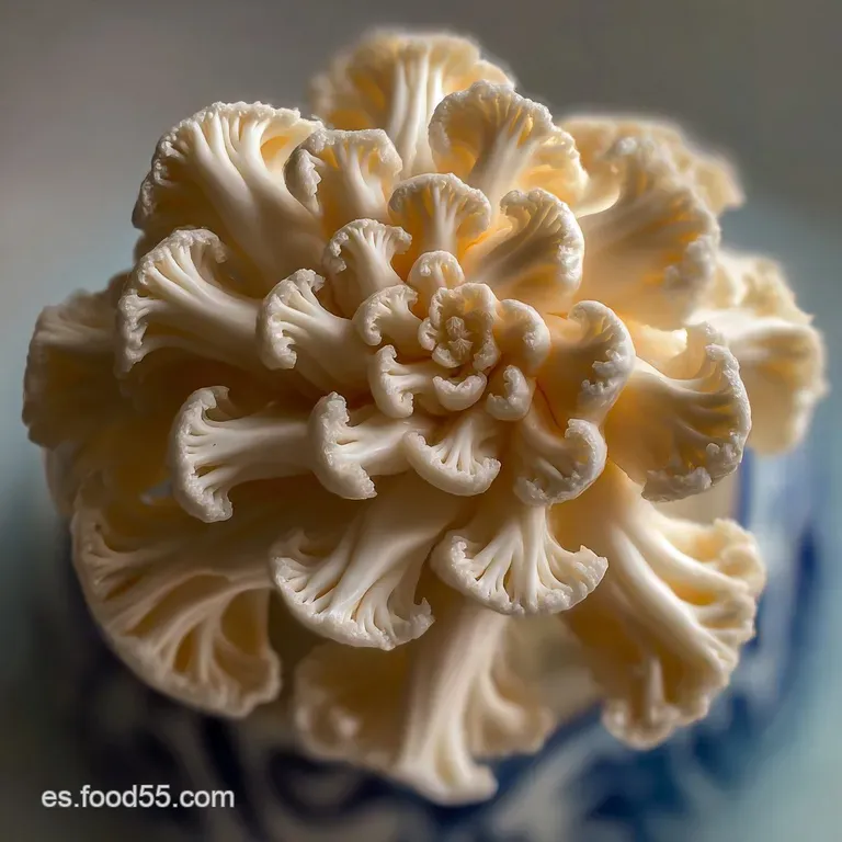 Elegant bowl of white cauliflower cream, garnished with fresh herbs and a delicate olive oil drizzle. Warm, inviting, and ...