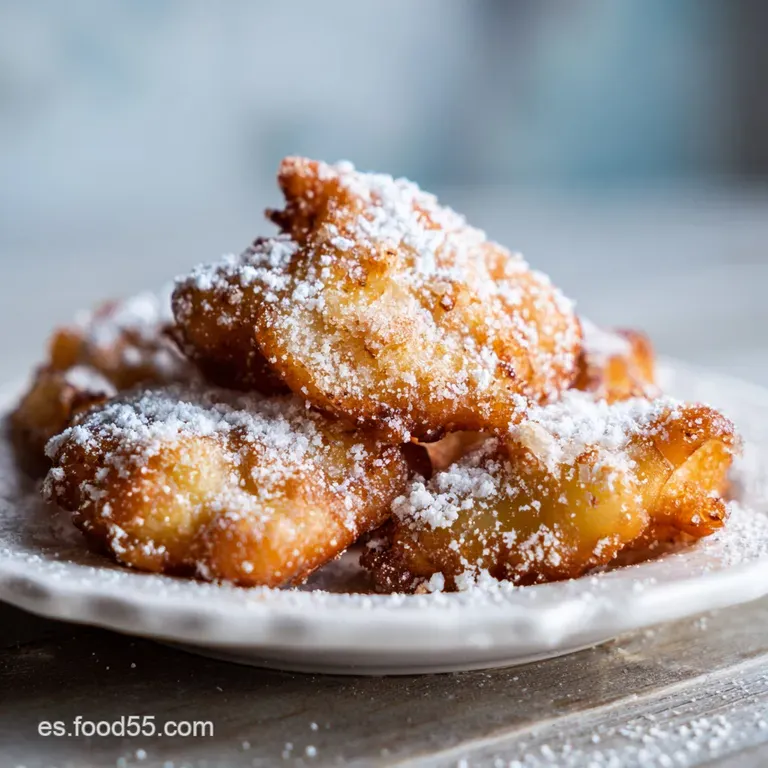 Elevated view of caramelized apple slices and warm, sugary fritters artfully arranged on a white plate. Whipped cream doll...