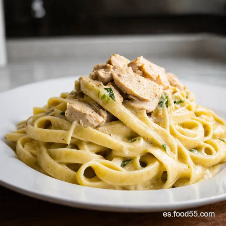Fettuccine Alfredo Con Pollo Un Cl&aacute;sico Con Toque Casero presentation