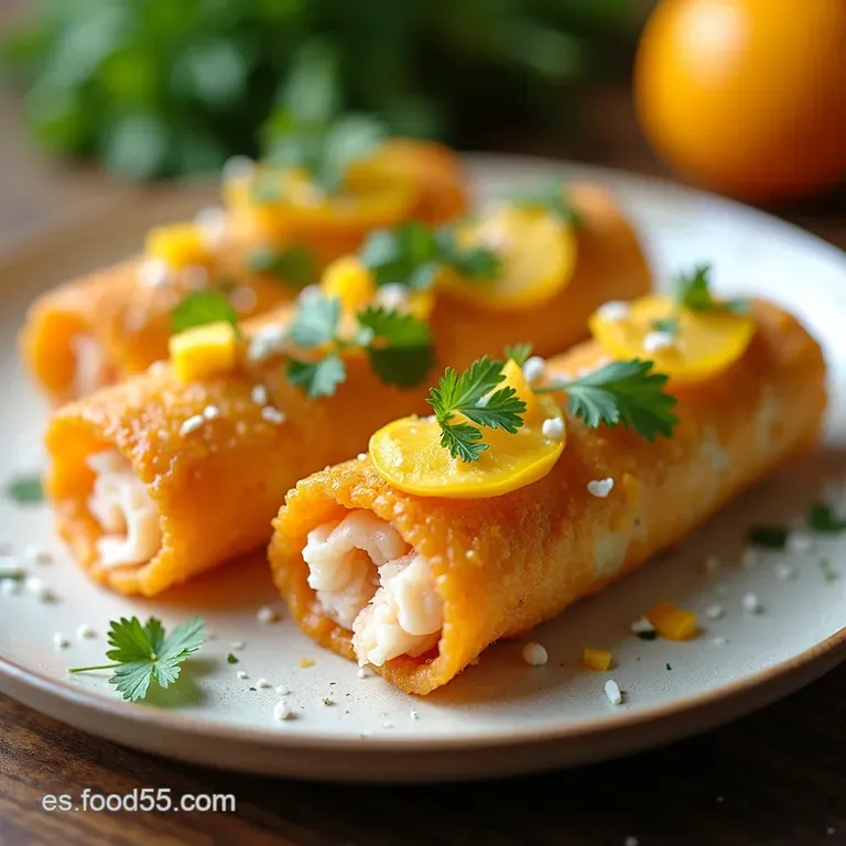 Flores de Primavera Crujientes Rolls de Arroz Fritos con Relleno Ex&oacute;tico de Camar&oacute;n y Mango