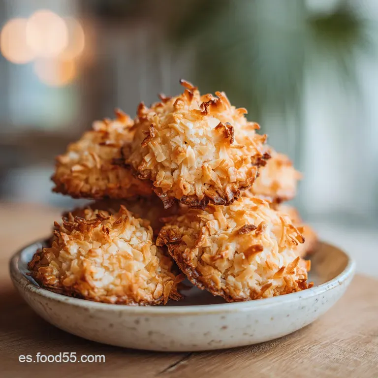 Three delicate coconut cookies artfully arranged with a dusting of powdered sugar.