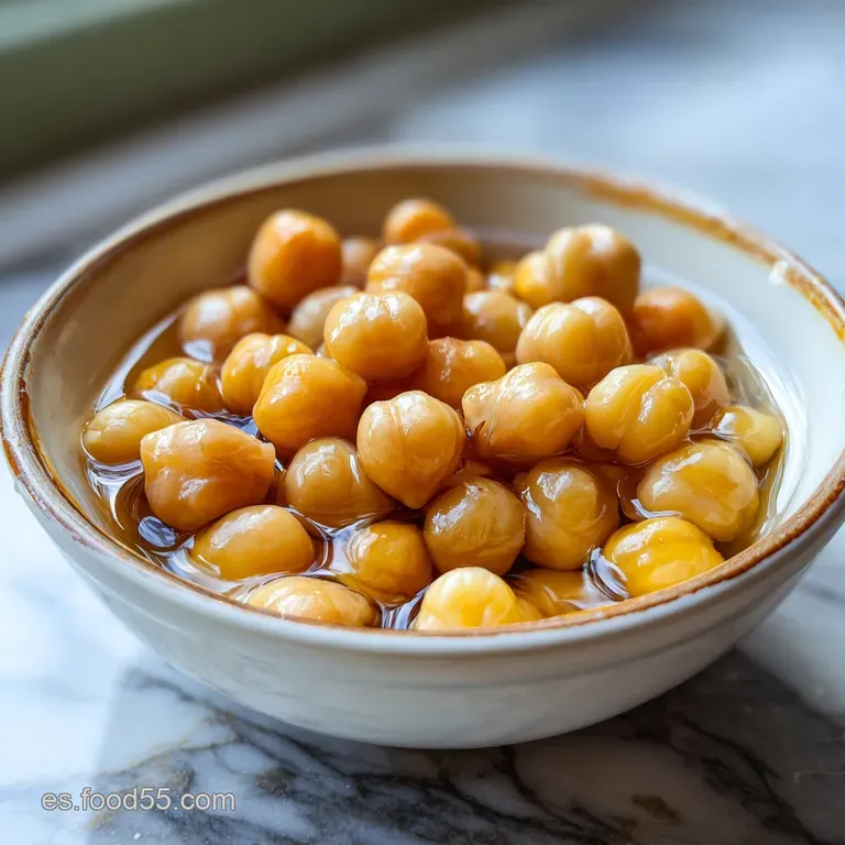 Glossy chickpeas glisten in a shallow white bowl, surrounded by a drizzle of bright olive oil & a sprinkle of chopped pars...